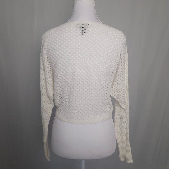 Express XS Open-Knit Boat Neck Batwing Sleeve Sweater Ivory White – Extra Small - Picture 5 of 6